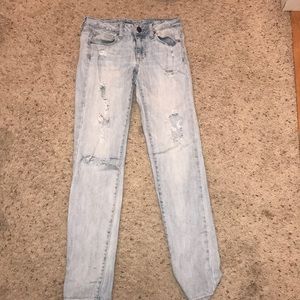 Light washed, distressed jeans